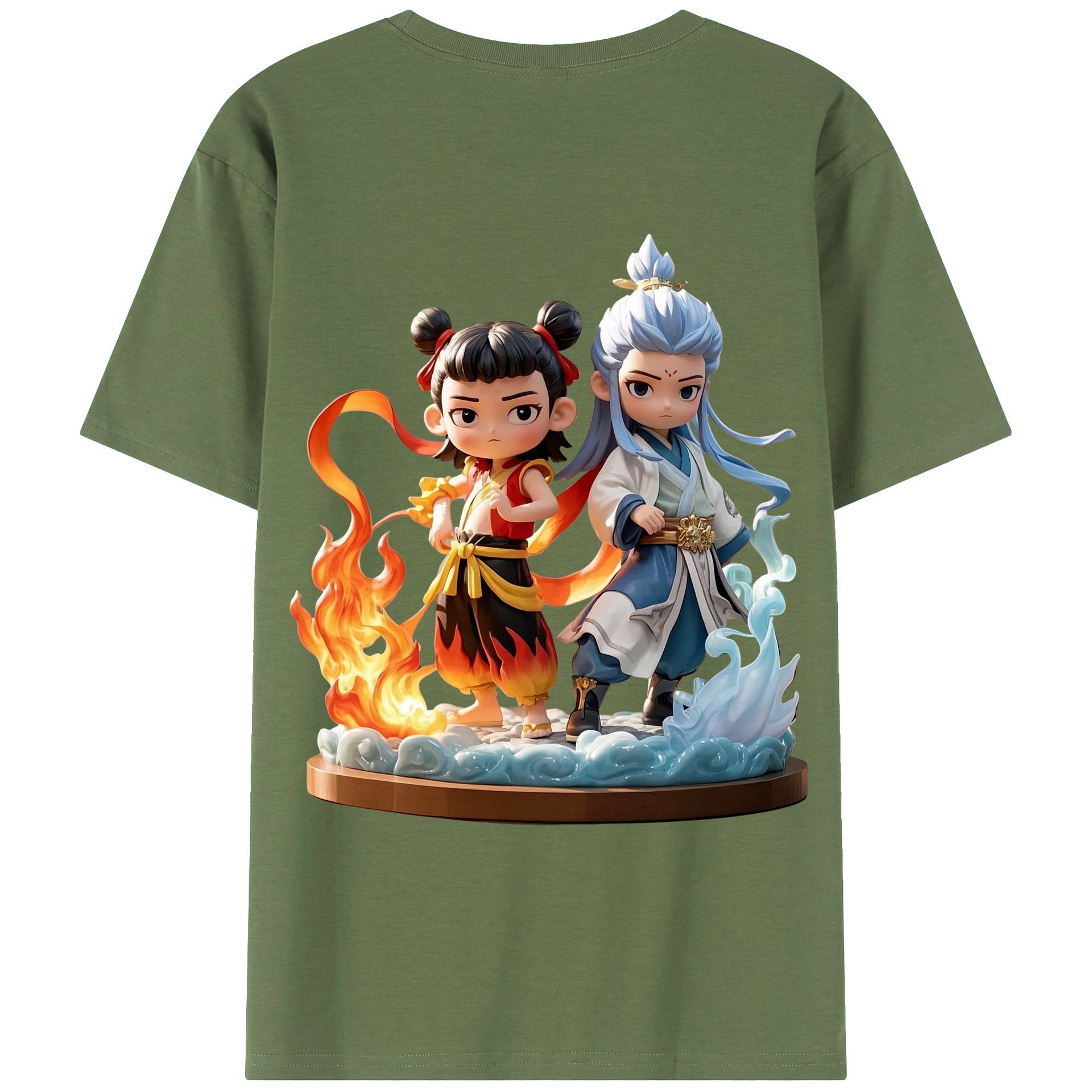 （画像用） Ne Zha 2 ナタ 魔童の大暴れ 綿100％ メンズ半袖Tシャツ（バックプリント） 通気性